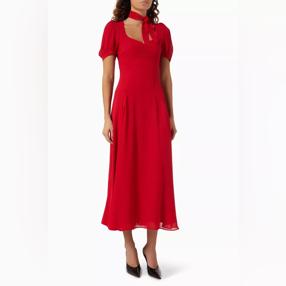 Reformation Chrissie Midi Dress Red Georgette Size 2